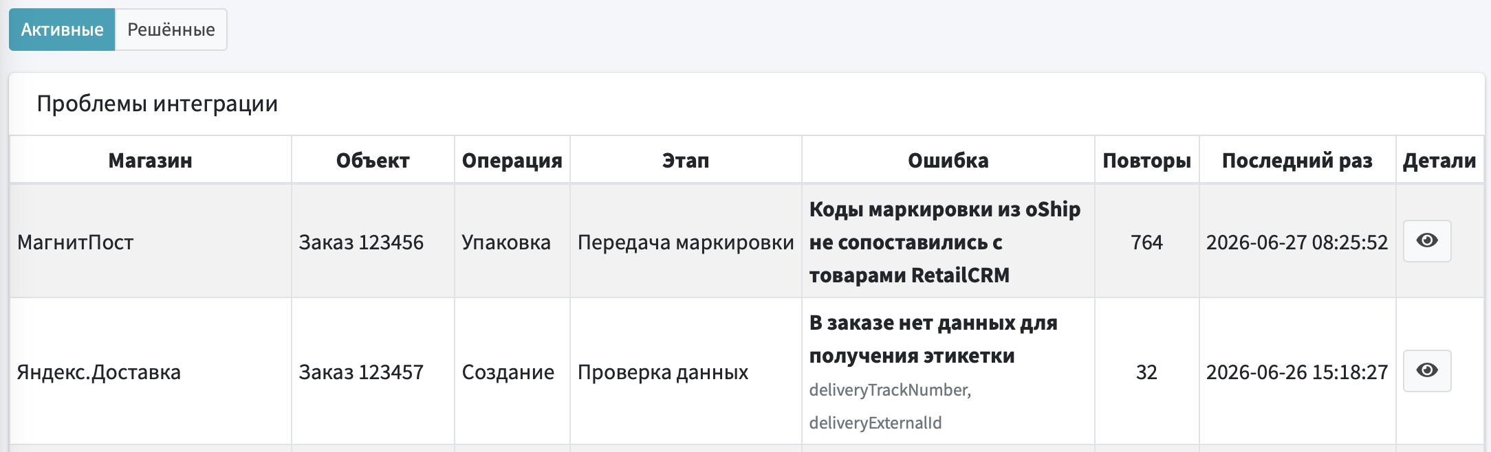 Список проблем интеграции