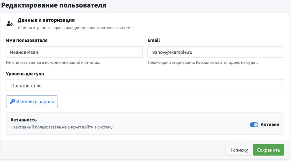 Редактирование пользователя